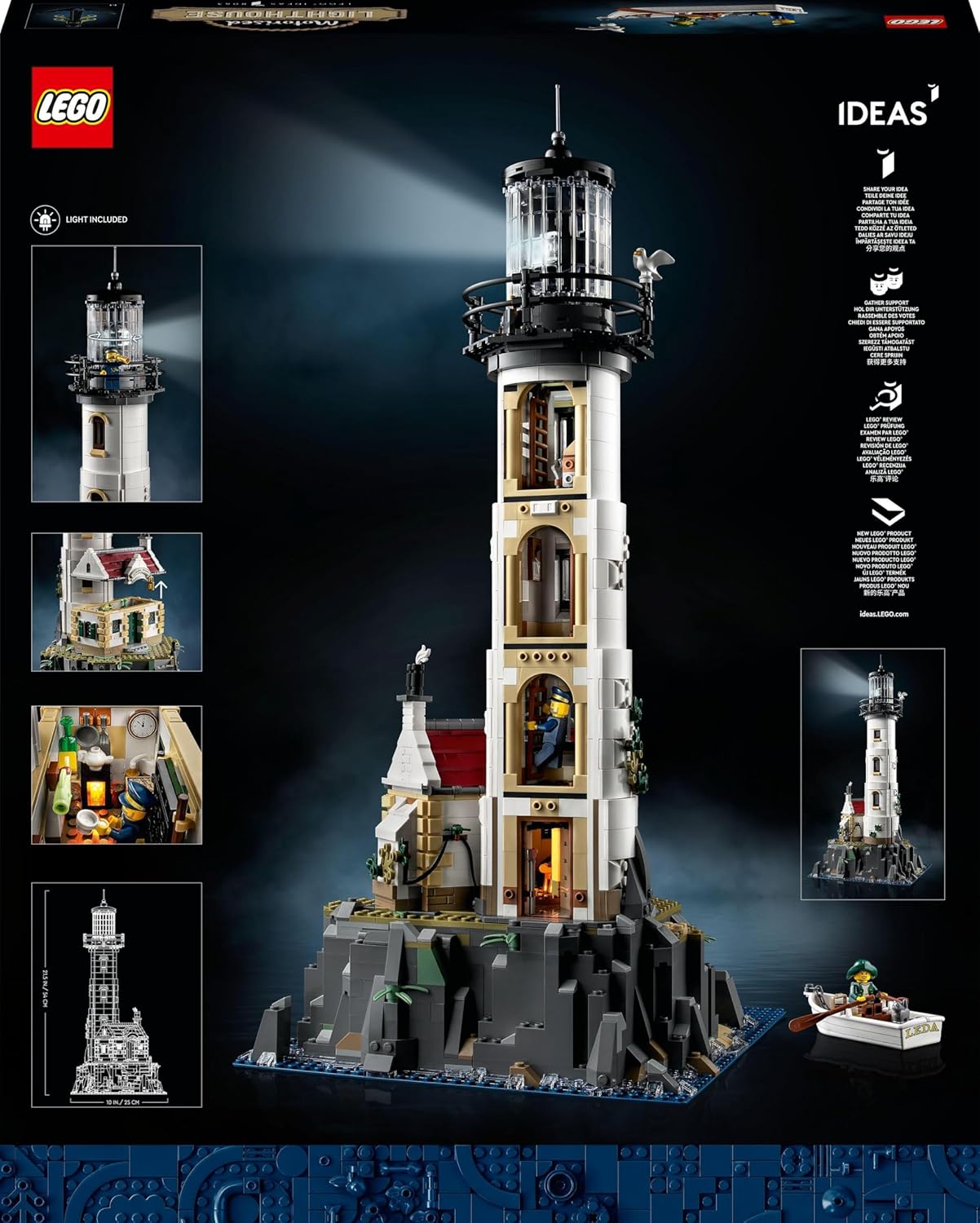 LEGO 21335 Pomysły na motorową latarnię morską, model do zbudowania, pomysł na prezent, dekoracja domu, z minifigurkami morskimi, działalność