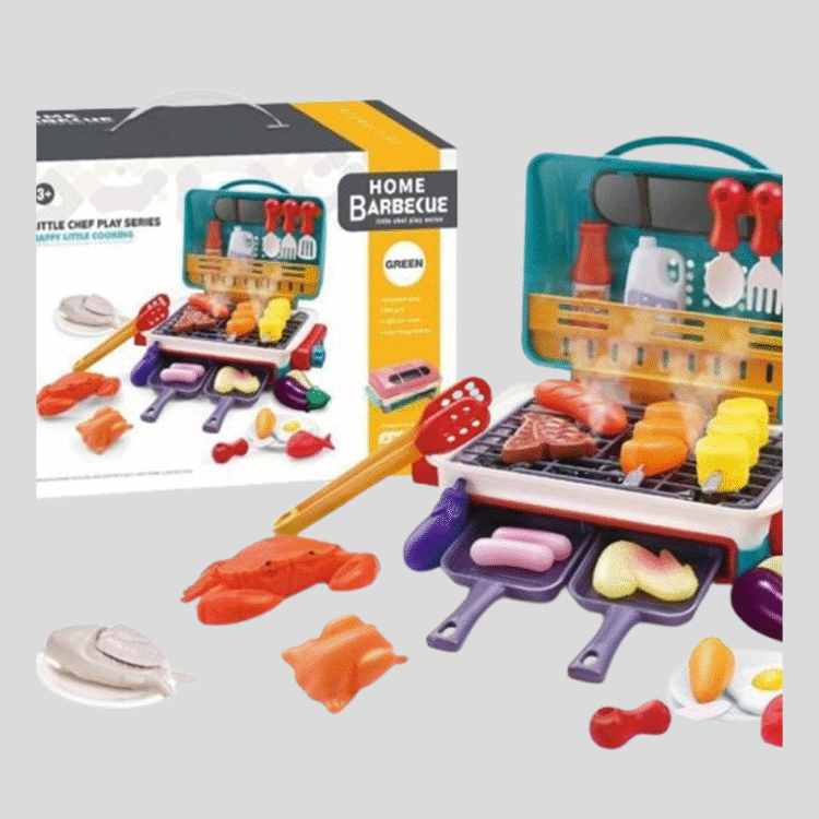 Zabawkowy Grill BBQ dla Dzieci Duży Zestaw do Ogrodu Kuchnia + Akcesoria