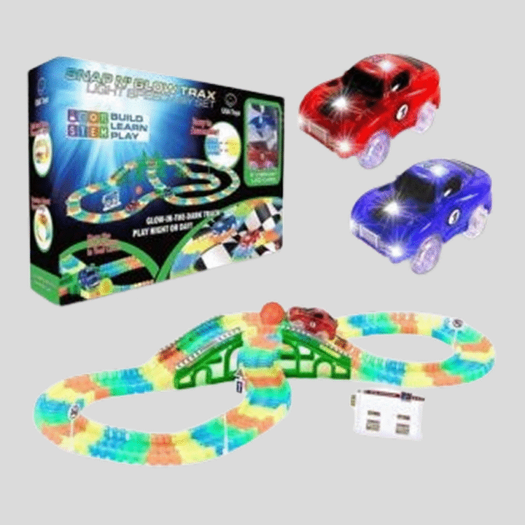 Tor Świecący w Ciemności 360 el. + 2 Autka LED Most Rampy Elastyczny