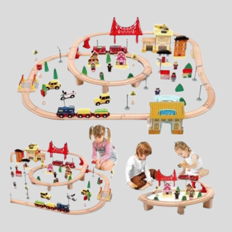 Drewniana Kolejka Montessori Duży Zestaw Tory + Pociąg Edukacyjny